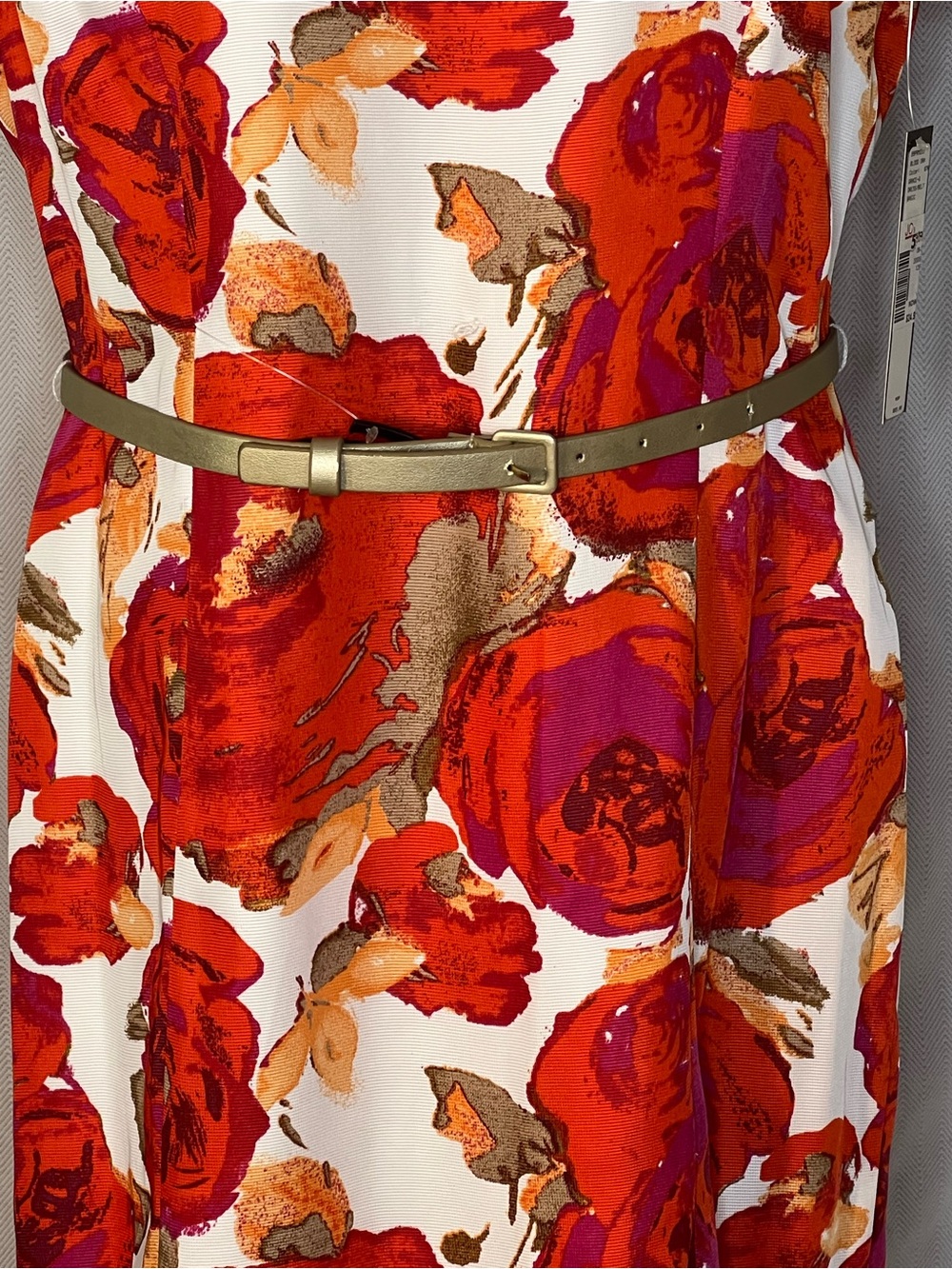 Tahari by Arthur S. Levine Dress Red & Orange Floral Short Sleeves Sheath 10 👍 - Picture 3 of 11